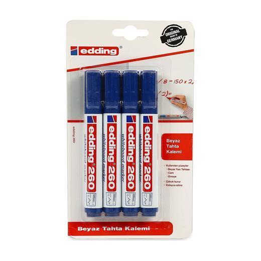 Edding 260 Beyaz Yazı Tahtası Kalemi Mavi 4 Adet