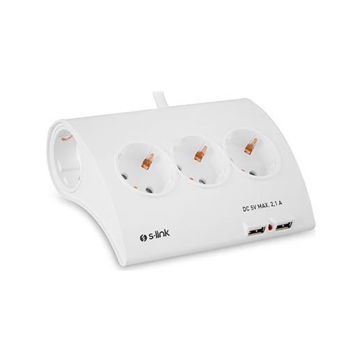 S-Link Spg9-5-15 Akım Koruma Ve 2 Adet 2.1A Usb Şarj Soketli Beşli Masaüstü Grup Priz