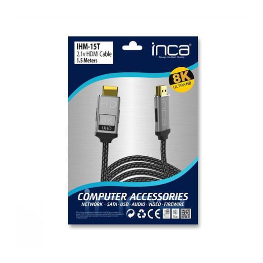 Inca Ihm-15T 1.5Mt 2.0  Altın Uç Örgülü Kablo Hdmı To Hdmı Kablo 8K 2.1V ( 7680 × 4320 8K)