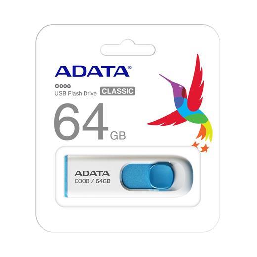 Adata C008-64Gb 64Gb Usb2.0 Classic (White + Blue) Flash Bellek