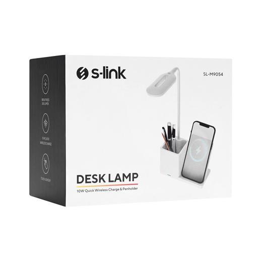S-Link Sl-M9054 Beyaz Typec 10W Kablosuz Şarj Cihazı Kalemlikli Masa Lambası