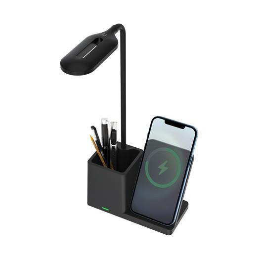 S-Link Sl-M9054 Siyah Typec 10W Kablosuz Şarj Cihazı Kalemlikli Masa Lambası