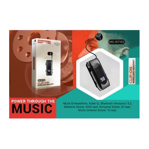 Megatech Mg-Bt102 Clıp-On Makaralı Digital Göstergeli Bluetooth Kablosuz Kulaklık